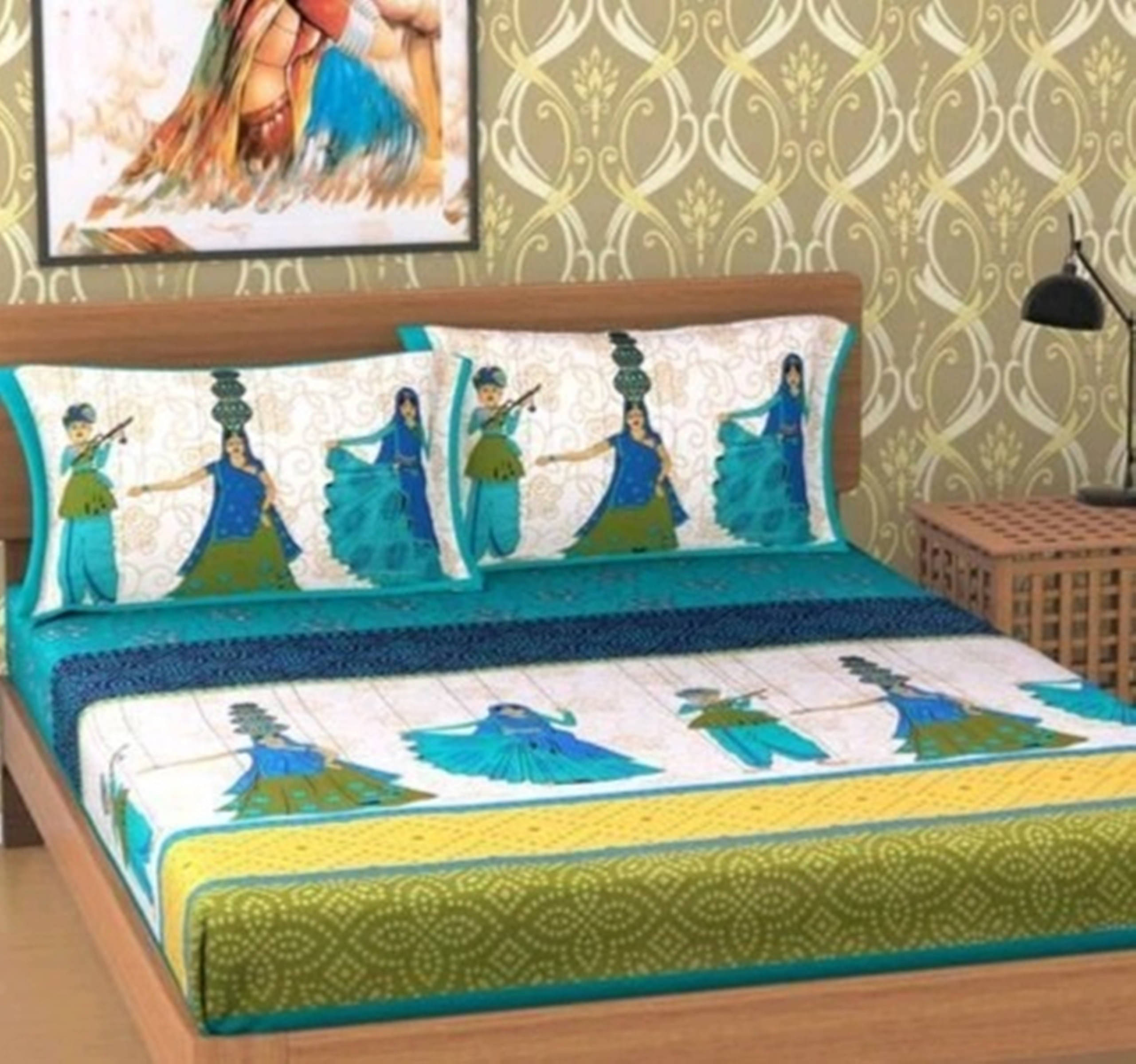     			Navkaar Creation Cotton 1 Double Bedsheet with 2 Pillow Covers ( Green )