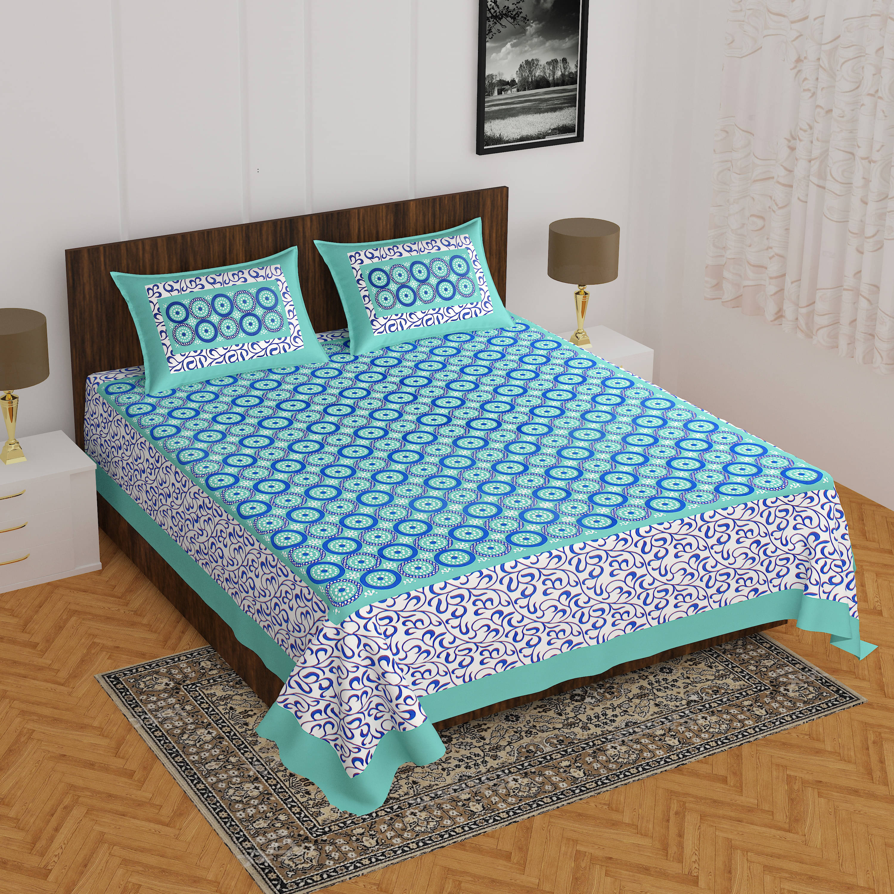 Navkaar Creation Cotton 1 Double Bedsheet with 2 Pillow Covers ( Green ) Navkaar Creation Cotton 1 Double Bedsheet with 2 Pillow Covers ( Green )