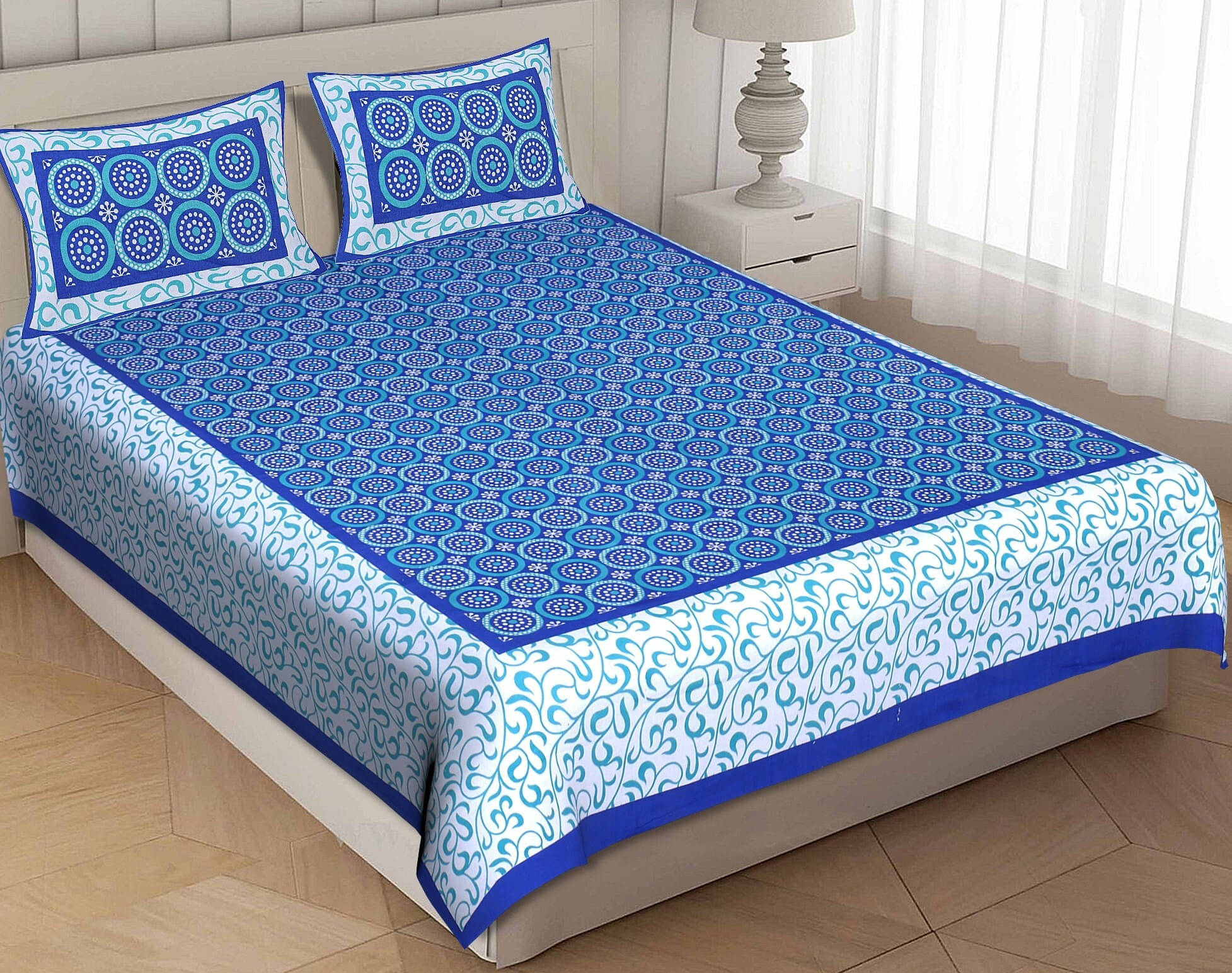 Navkaar Creation Cotton 1 Double Bedsheet with 2 Pillow Covers ( Blue ) Navkaar Creation Cotton 1 Double Bedsheet with 2 Pillow Covers ( Blue )