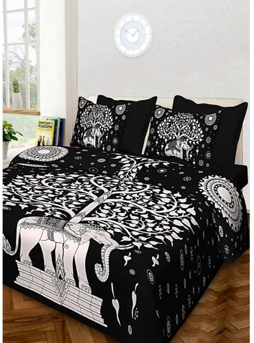 Navkaar Creation Cotton 1 Double Bedsheet with 2 Pillow Covers ( Black )     			Navkaar Creation Cotton 1 Double Bedsheet with 2 Pillow Covers ( Black )