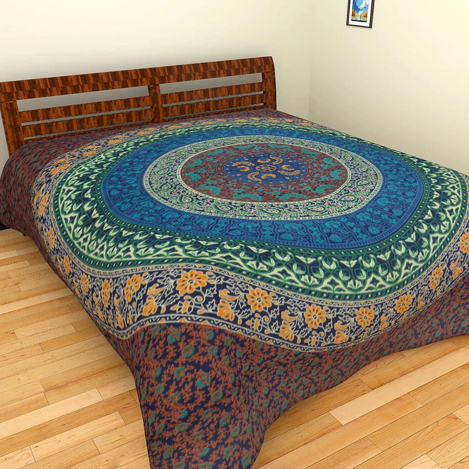     			Navkaar Creation Cotton 1 Double Bedsheet with 2 Pillow Covers ( Blue )