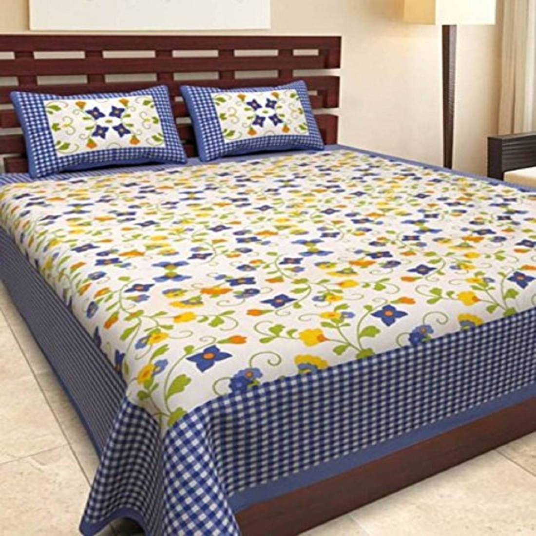     			Navkaar Creation Cotton 1 Double Bedsheet with 2 Pillow Covers ( Blue )