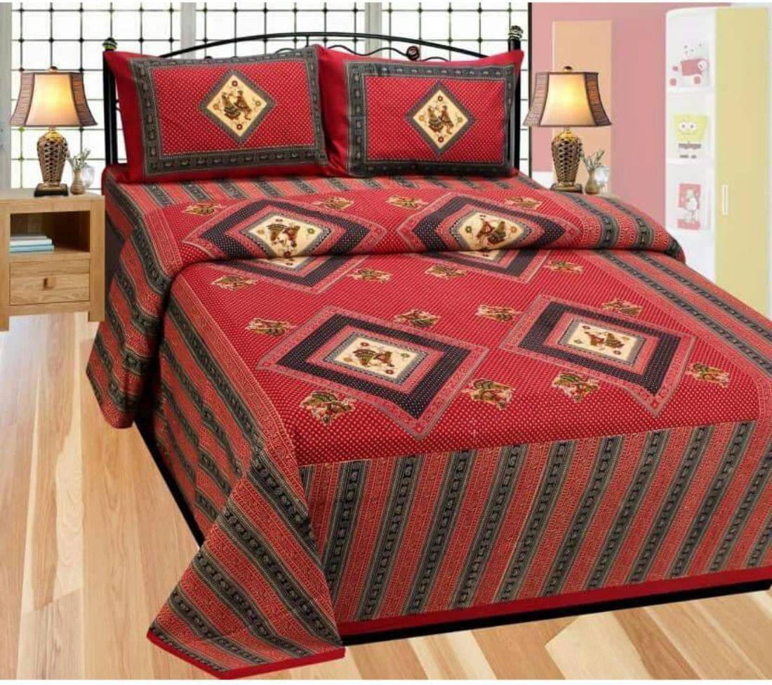     			Navkaar Creation Cotton 1 Double Bedsheet with 2 Pillow Covers ( Beige )