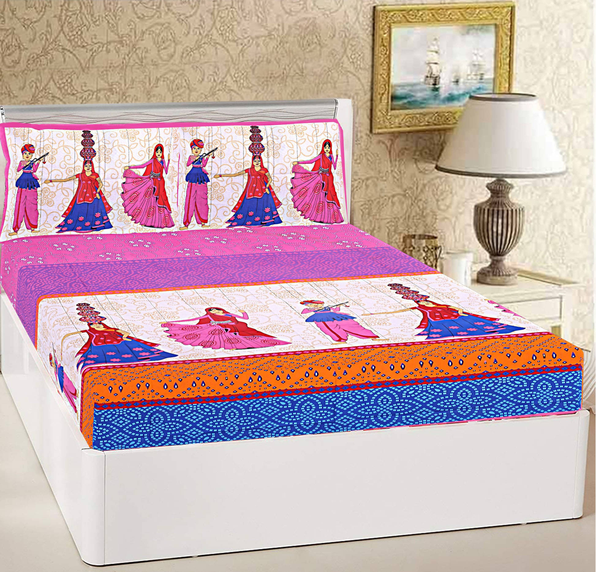 Navkaar Creation Cotton 1 Double Bedsheet with 2 Pillow Covers ( Pink ) Navkaar Creation Cotton 1 Double Bedsheet with 2 Pillow Covers ( Pink )
