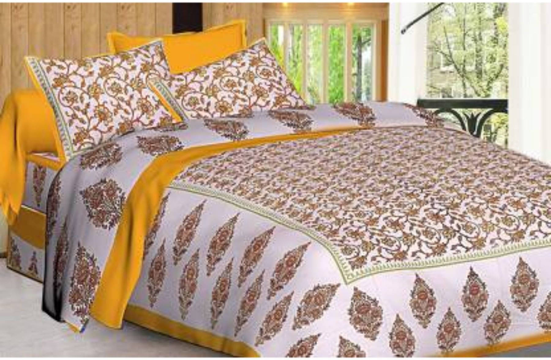 Navkaar Creation Cotton 1 Double Bedsheet with 2 Pillow Covers ( Yellow ) Navkaar Creation Cotton 1 Double Bedsheet with 2 Pillow Covers ( Yellow )