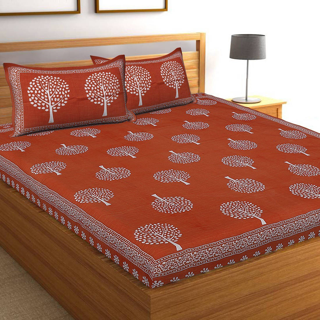 Navkaar Creation Cotton 1 Double Bedsheet with 2 Pillow Covers ( Orange ) Navkaar Creation Cotton 1 Double Bedsheet with 2 Pillow Covers ( Orange )
