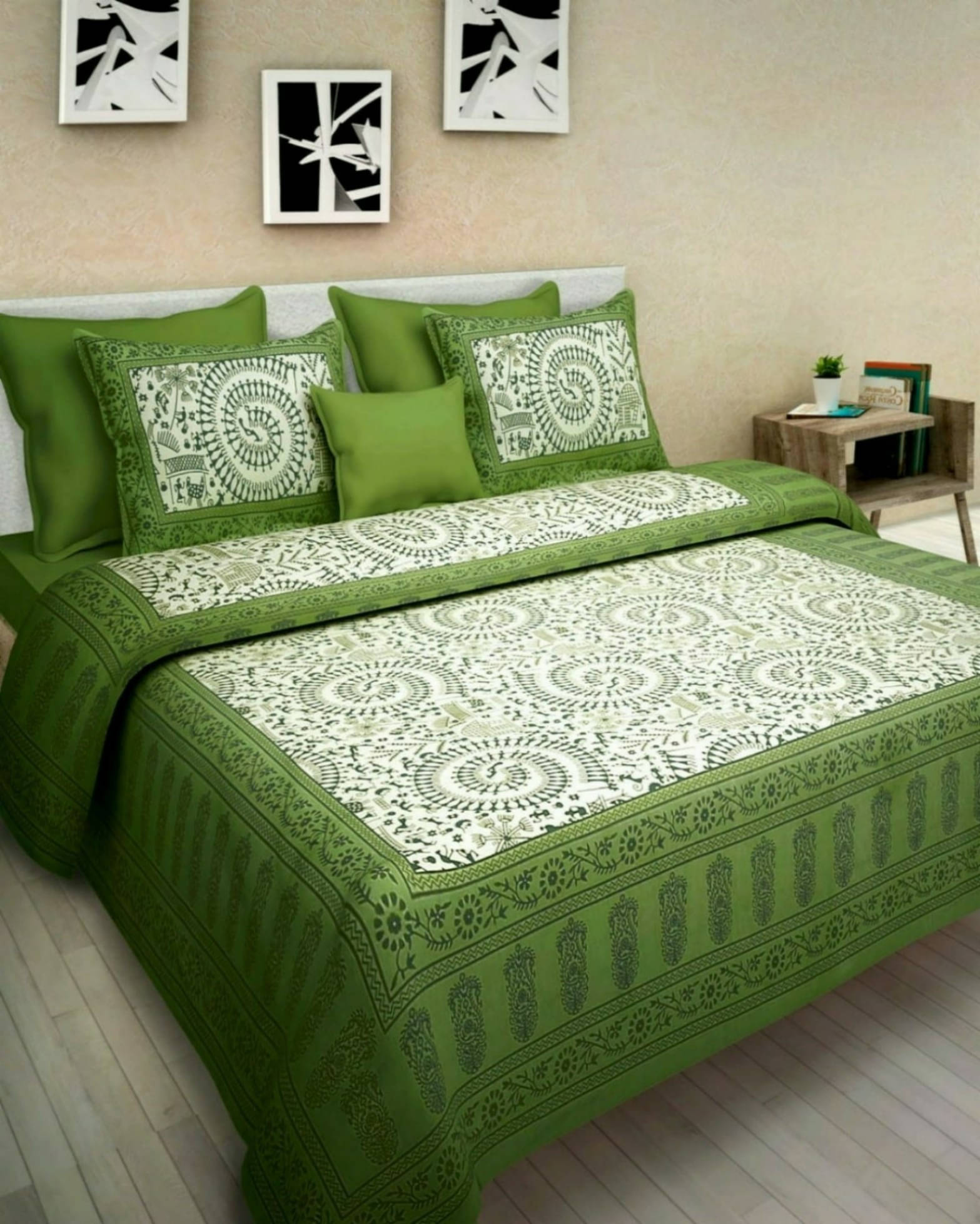 Navkaar Creation Cotton 1 Double Bedsheet with 2 Pillow Covers ( Green ) Navkaar Creation Cotton 1 Double Bedsheet with 2 Pillow Covers ( Green )
