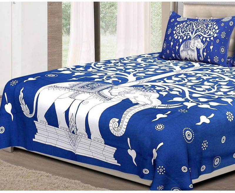     			Navkaar Creation Cotton 1 Double Bedsheet with 2 Pillow Covers ( Blue )