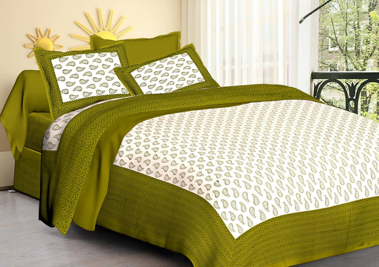     			Navkaar Creation Cotton 1 Double Bedsheet with 2 Pillow Covers ( Green )