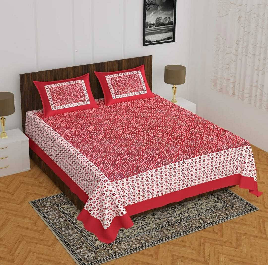     			Navkaar Creation Cotton 1 Double Bedsheet with 2 Pillow Covers ( Red )