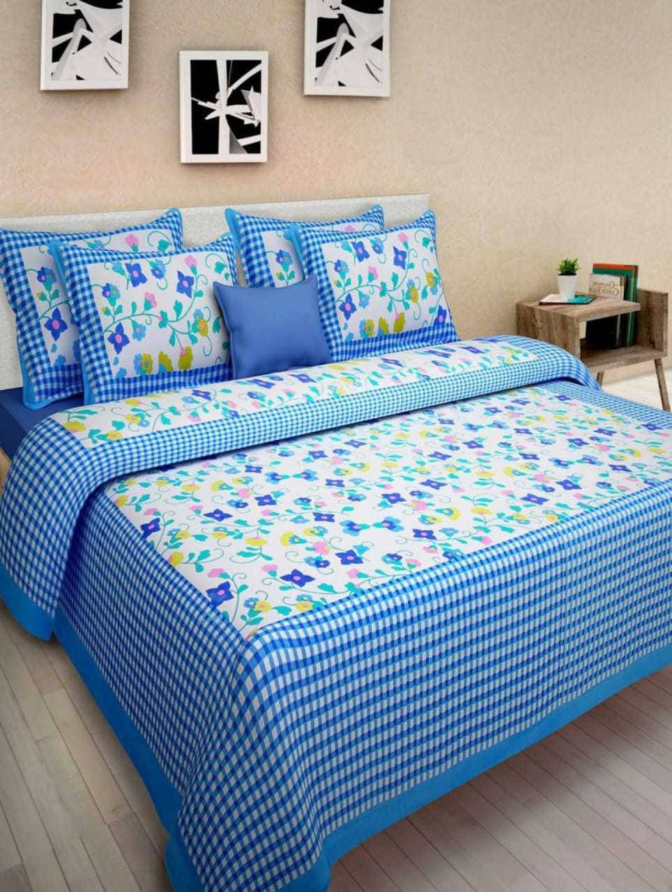 Navkaar Creation Cotton 1 Double Bedsheet with 2 Pillow Covers ( Blue ) Navkaar Creation Cotton 1 Double Bedsheet with 2 Pillow Covers ( Blue )