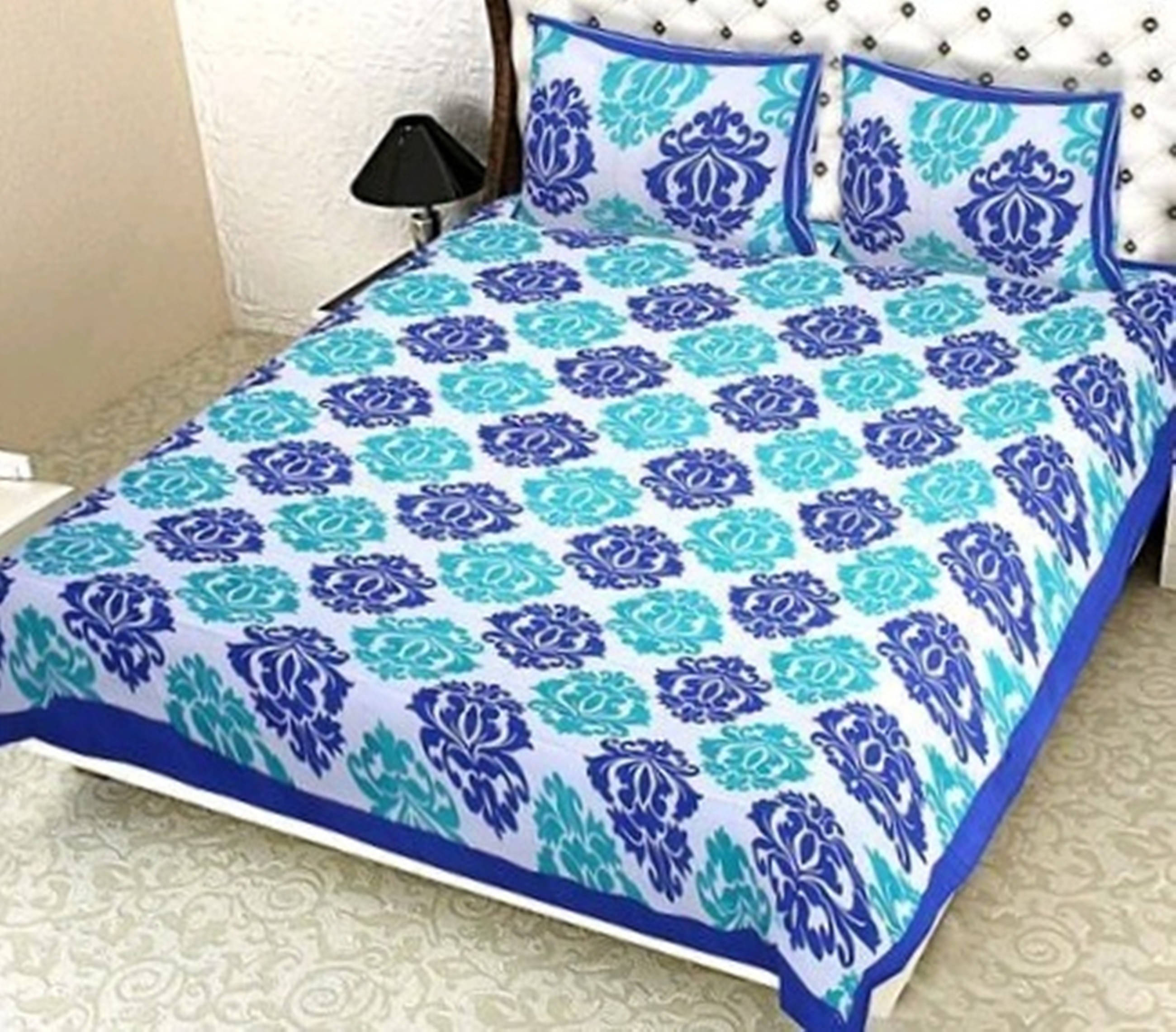     			Navkaar Creation Cotton 1 Double Bedsheet with 2 Pillow Covers ( Blue )
