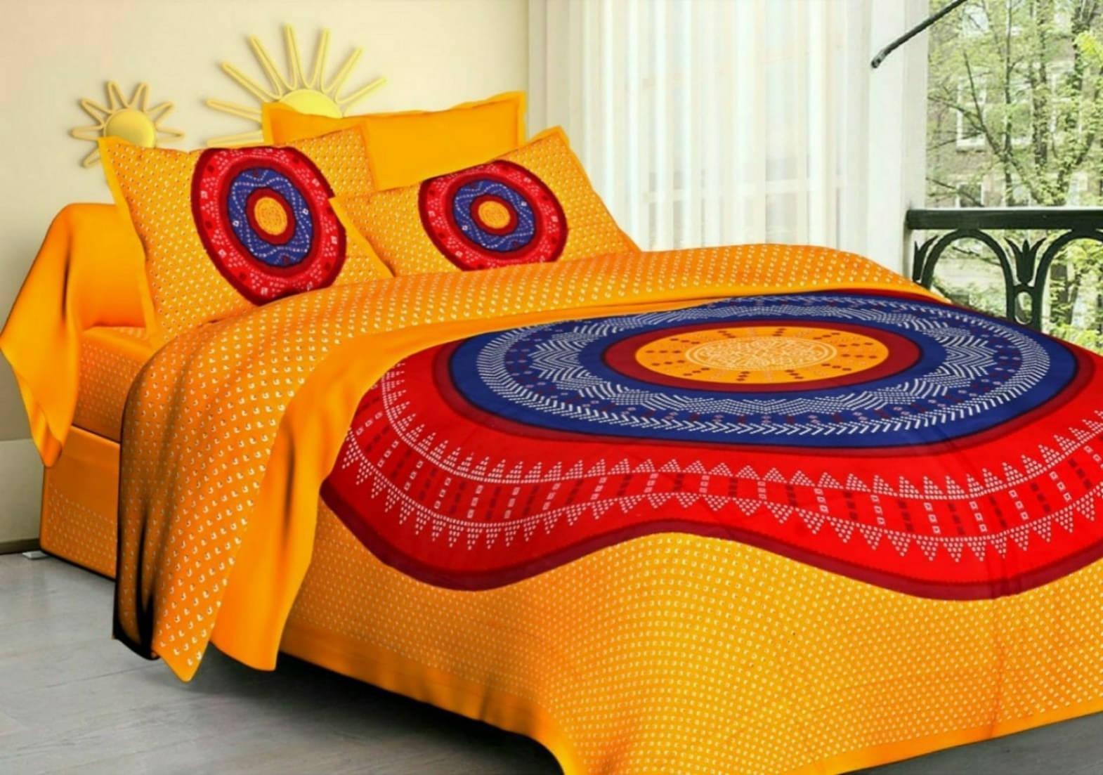 Navkaar Creation Cotton 1 Double Bedsheet with 2 Pillow Covers ( Yellow ) Navkaar Creation Cotton 1 Double Bedsheet with 2 Pillow Covers ( Yellow )