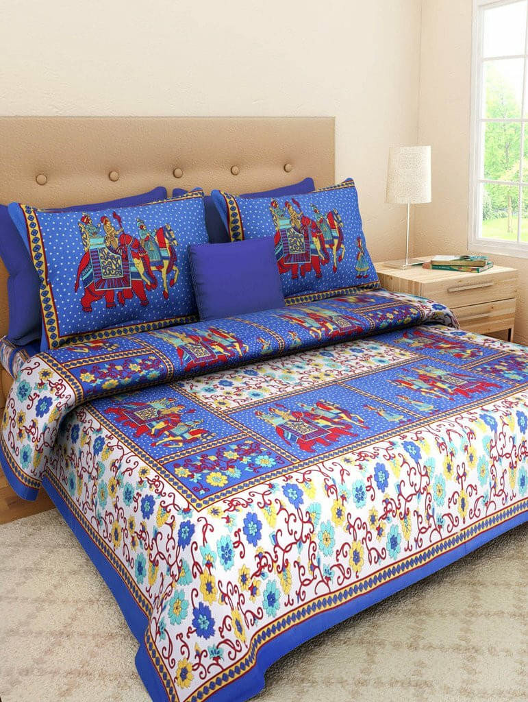 Navkaar Creation Cotton 1 Double Bedsheet with 2 Pillow Covers ( Blue ) Navkaar Creation Cotton 1 Double Bedsheet with 2 Pillow Covers ( Blue )
