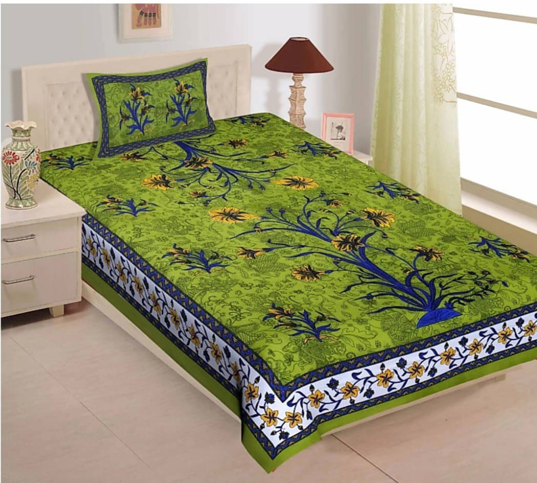 Navkaar Creation Cotton 1 Double Bedsheet with 2 Pillow Covers ( Green ) Navkaar Creation Cotton 1 Double Bedsheet with 2 Pillow Covers ( Green )
