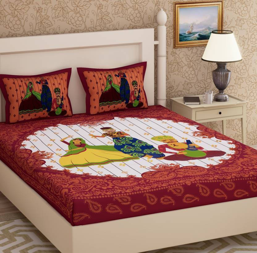     			Navkaar Creation Cotton 1 Double Bedsheet with 2 Pillow Covers ( Brown )