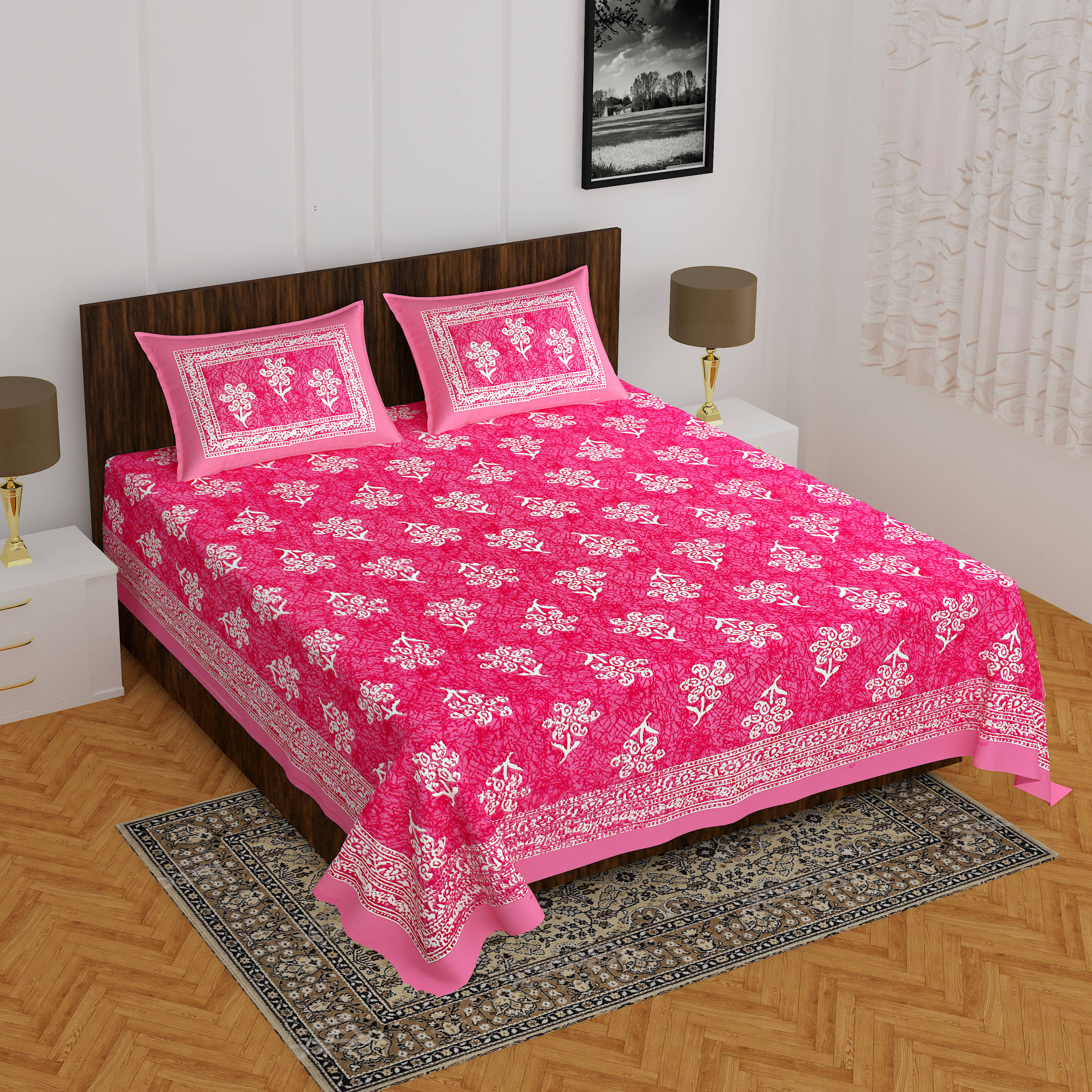     			Navkaar Creation Cotton 1 Double Bedsheet with 2 Pillow Covers ( Pink )