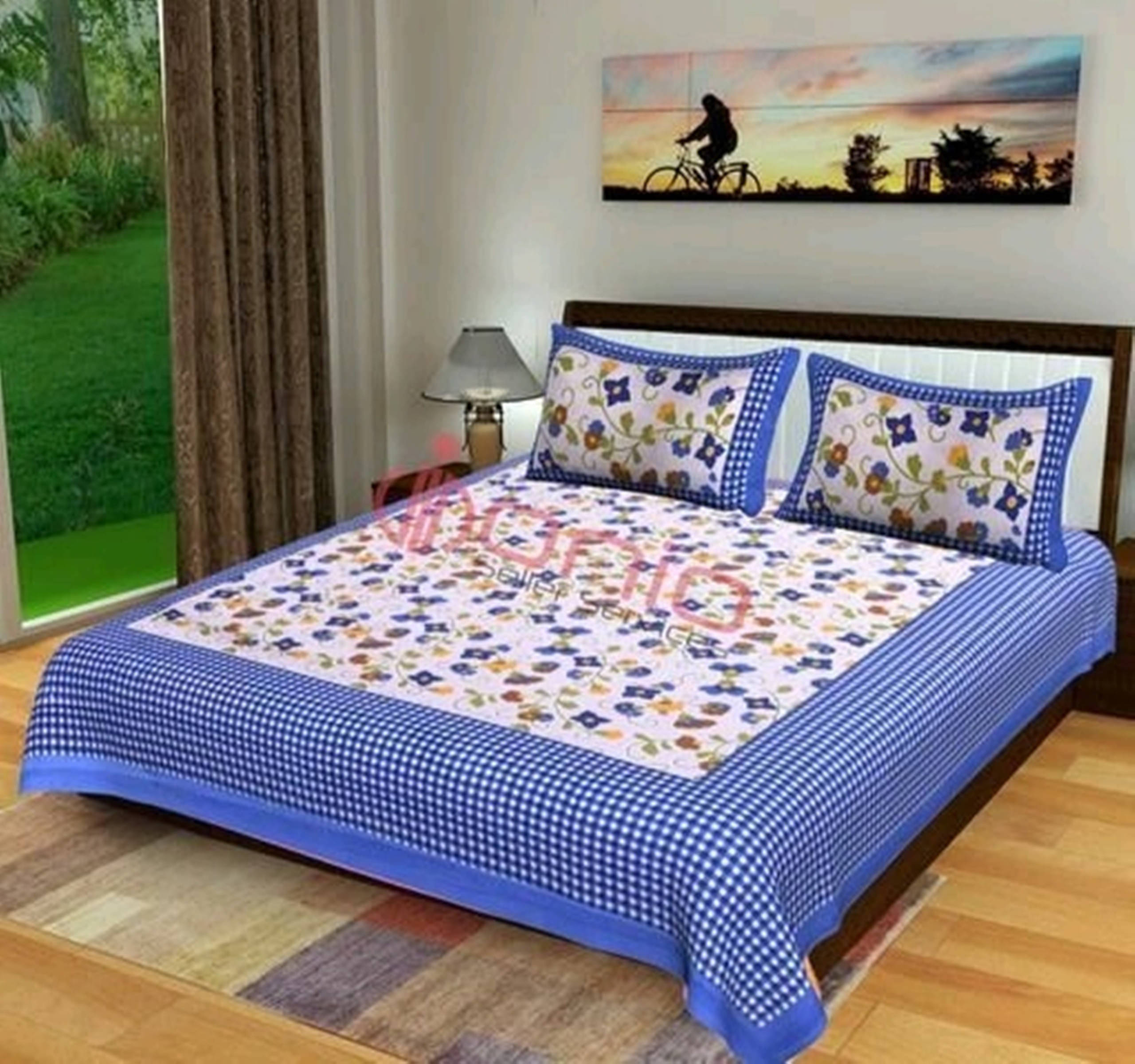 Navkaar Creation Cotton 1 Double Bedsheet with 2 Pillow Covers ( Blue ) Navkaar Creation Cotton 1 Double Bedsheet with 2 Pillow Covers ( Blue )