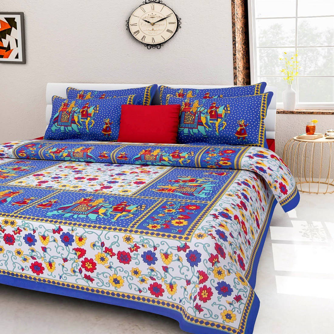 Navkaar Creation Cotton 1 Double Bedsheet with 2 Pillow Covers ( Blue ) Navkaar Creation Cotton 1 Double Bedsheet with 2 Pillow Covers ( Blue )