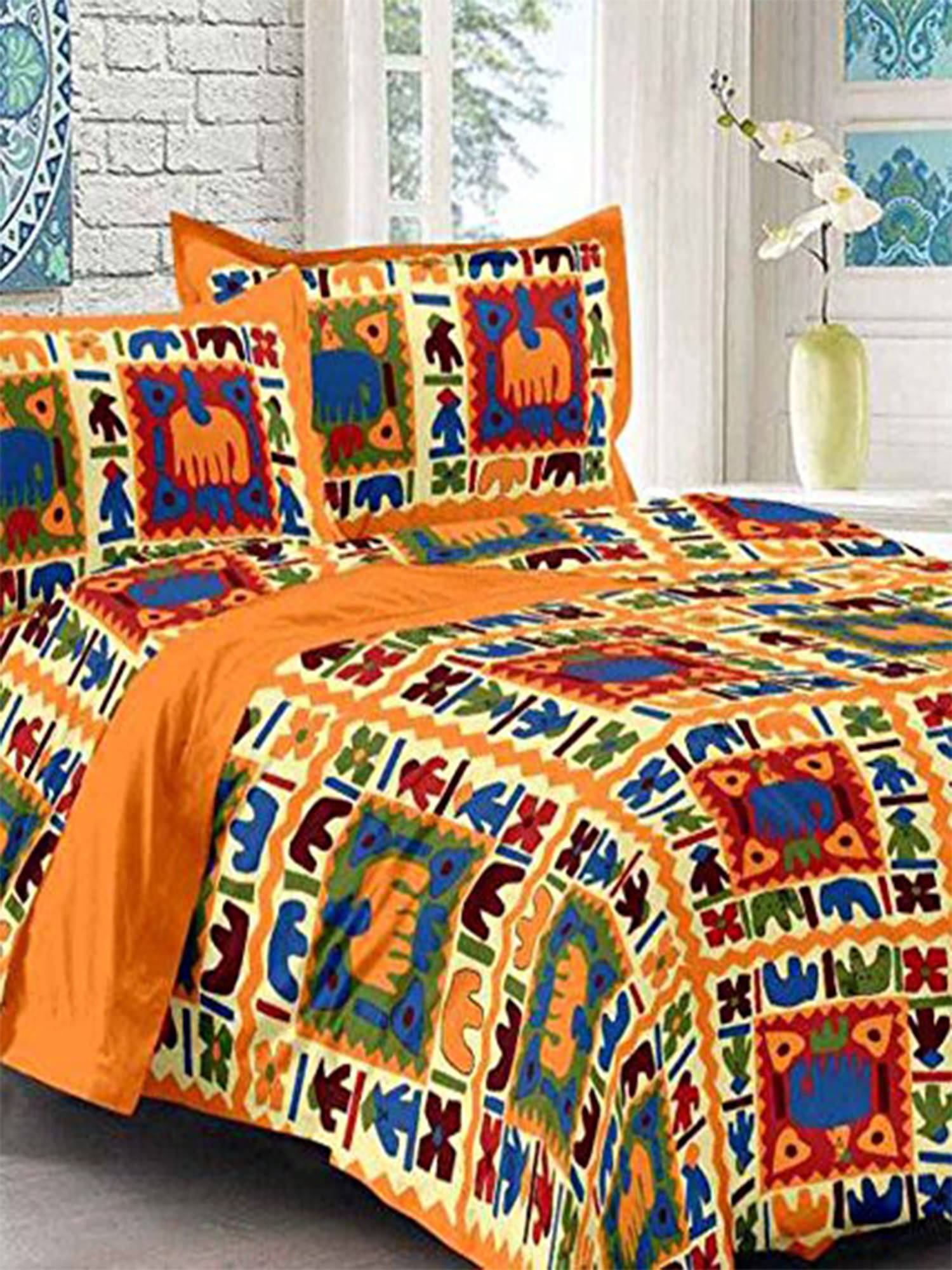     			Navkaar Creation Cotton 1 Double Bedsheet with 2 Pillow Covers ( Yellow )