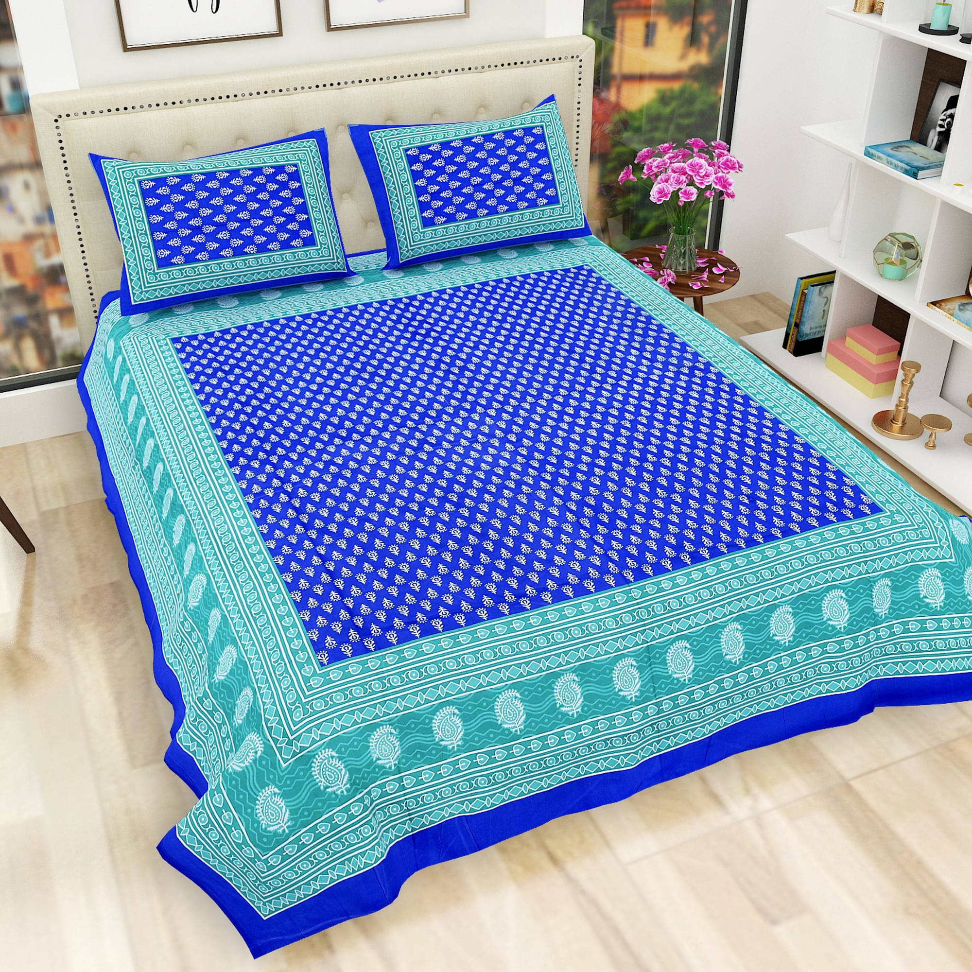 Navkaar Creation Cotton 1 Double Bedsheet with 2 Pillow Covers ( Blue ) Navkaar Creation Cotton 1 Double Bedsheet with 2 Pillow Covers ( Blue )