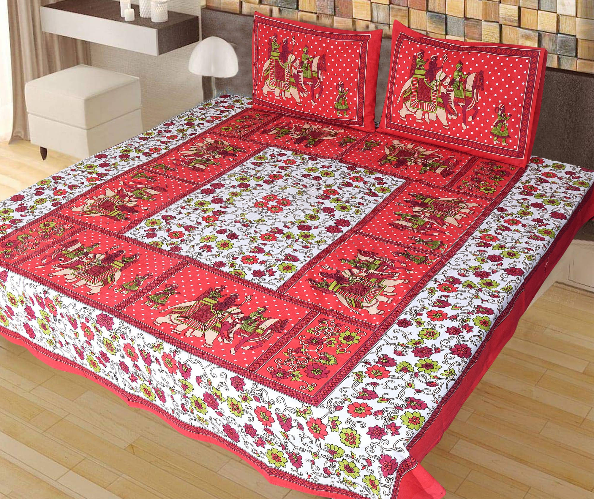 Navkaar Creation Cotton 1 Double Bedsheet with 2 Pillow Covers ( Red ) Navkaar Creation Cotton 1 Double Bedsheet with 2 Pillow Covers ( Red )