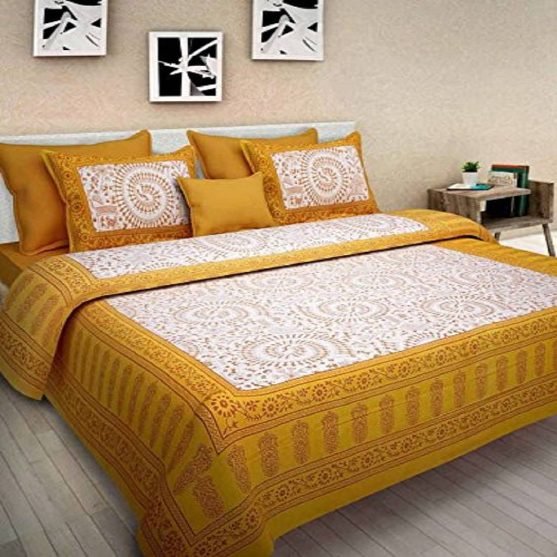 Navkaar Creation Cotton 1 Double Bedsheet with 2 Pillow Covers ( Yellow ) Navkaar Creation Cotton 1 Double Bedsheet with 2 Pillow Covers ( Yellow )