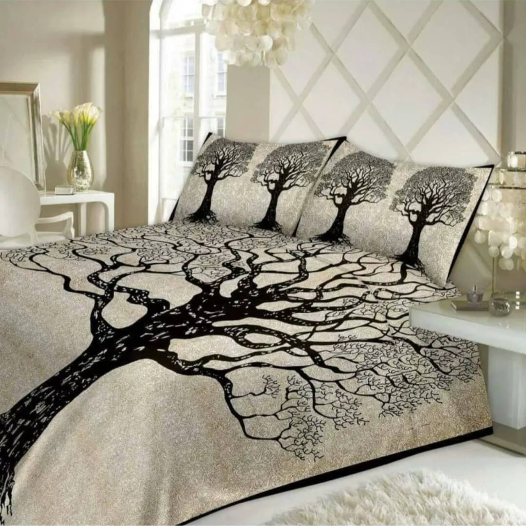     			Navkaar Creation Cotton 1 Double Bedsheet with 2 Pillow Covers ( Black )