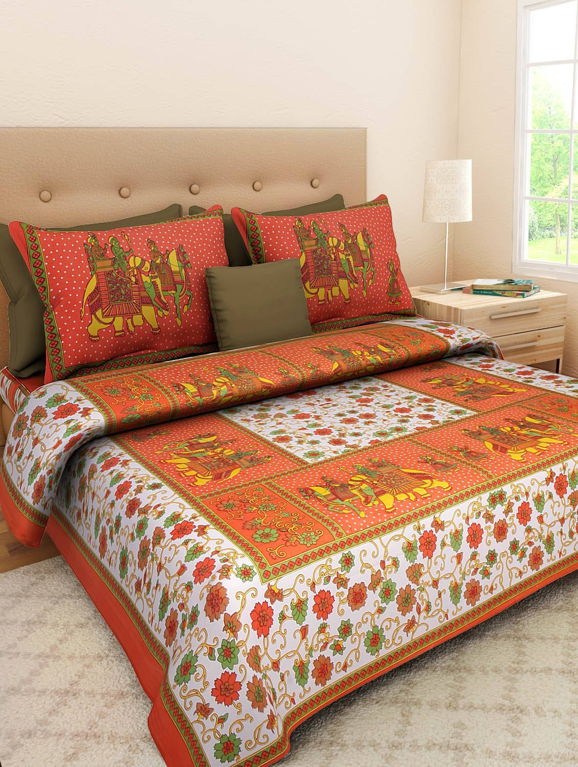 Navkaar Creation Cotton 1 Double Bedsheet with 2 Pillow Covers ( Orange ) Navkaar Creation Cotton 1 Double Bedsheet with 2 Pillow Covers ( Orange )