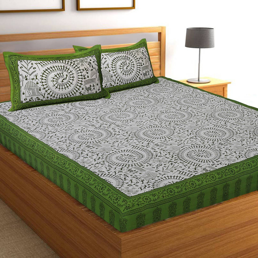 Navkaar Creation Cotton 1 Double Bedsheet with 2 Pillow Covers ( Green ) Navkaar Creation Cotton 1 Double Bedsheet with 2 Pillow Covers ( Green )