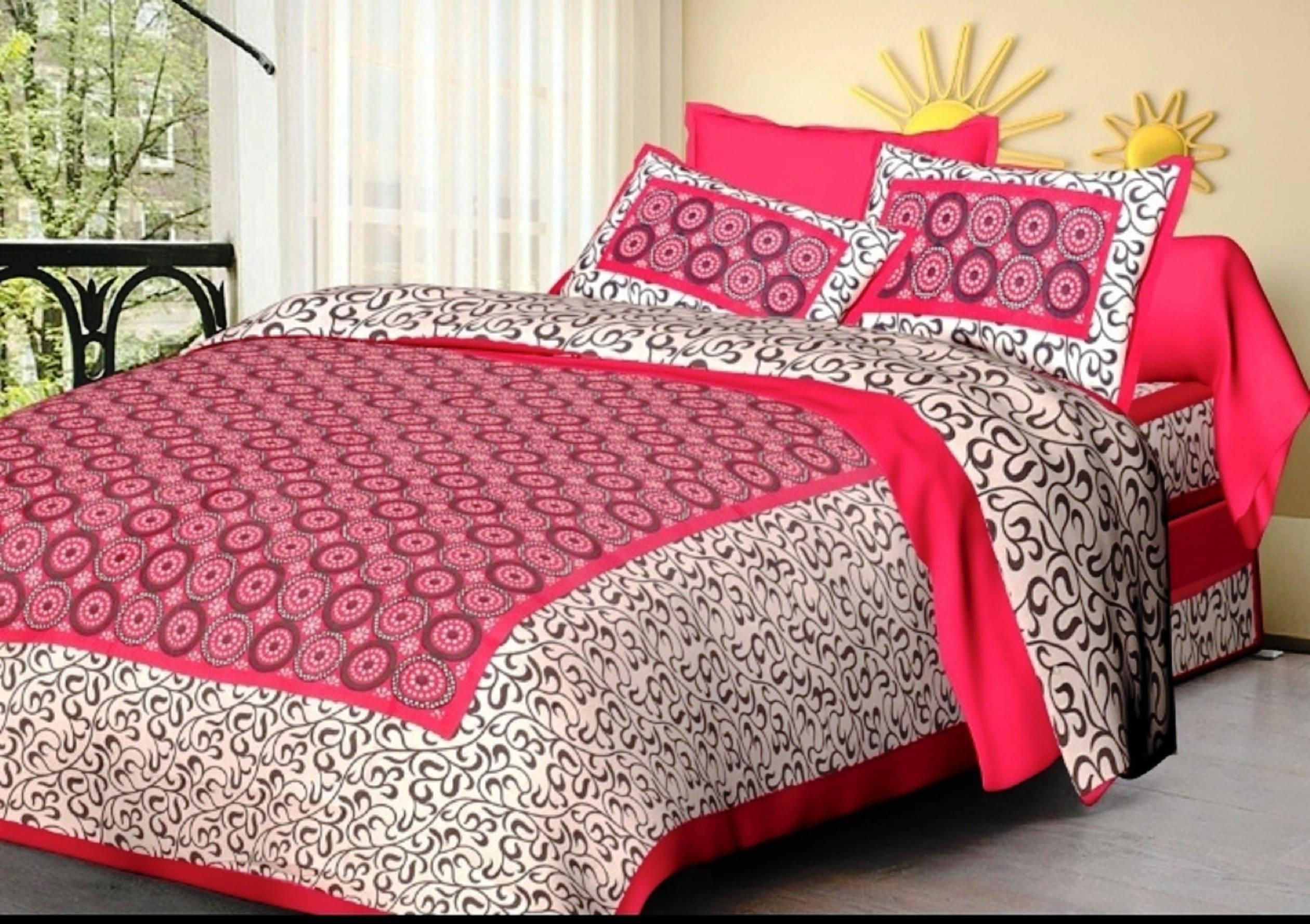     			Navkaar Creation Cotton 1 Double Bedsheet with 2 Pillow Covers ( Pink )