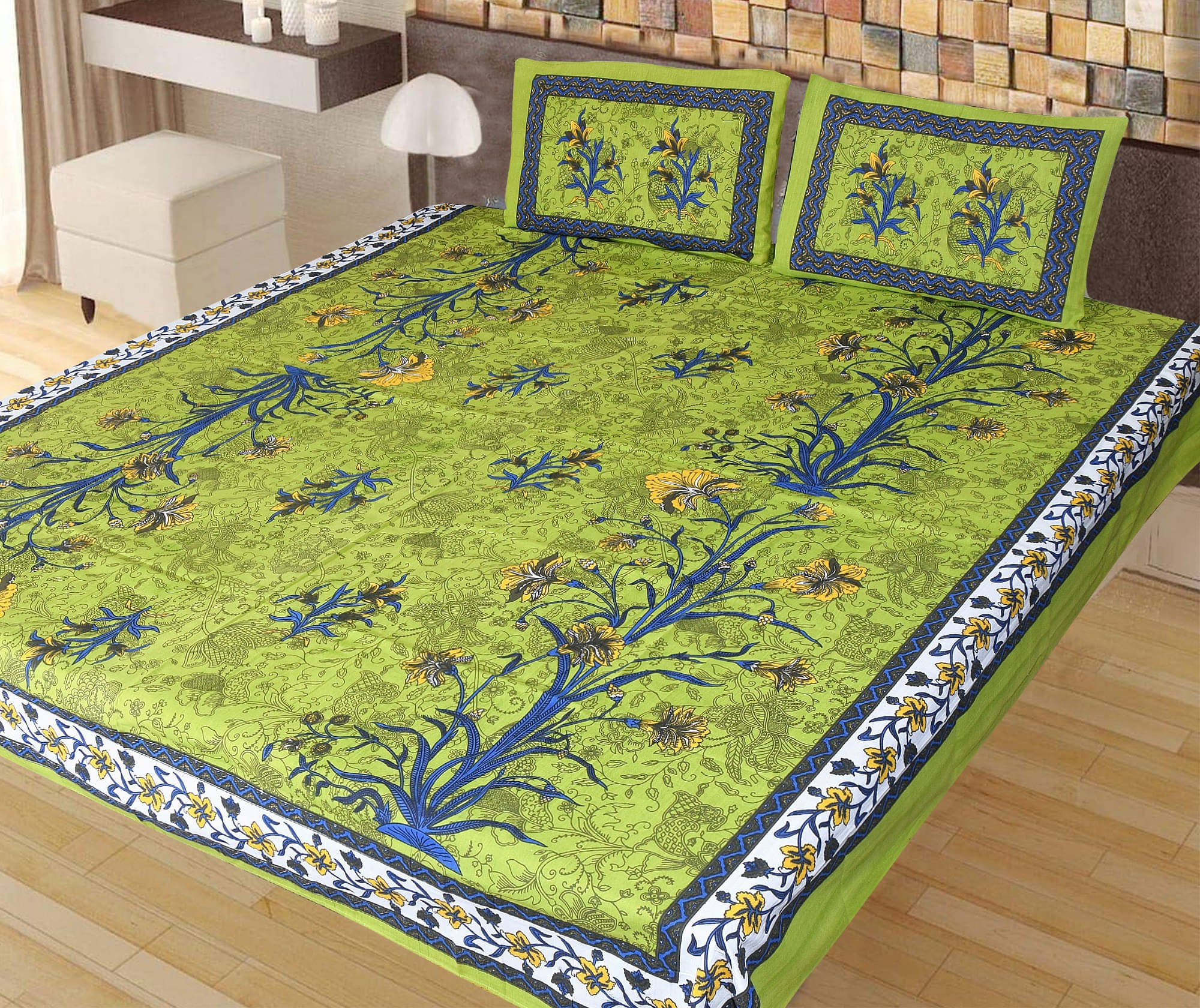 Navkaar Creation Cotton 1 Double Bedsheet with 2 Pillow Covers ( Green ) Navkaar Creation Cotton 1 Double Bedsheet with 2 Pillow Covers ( Green )
