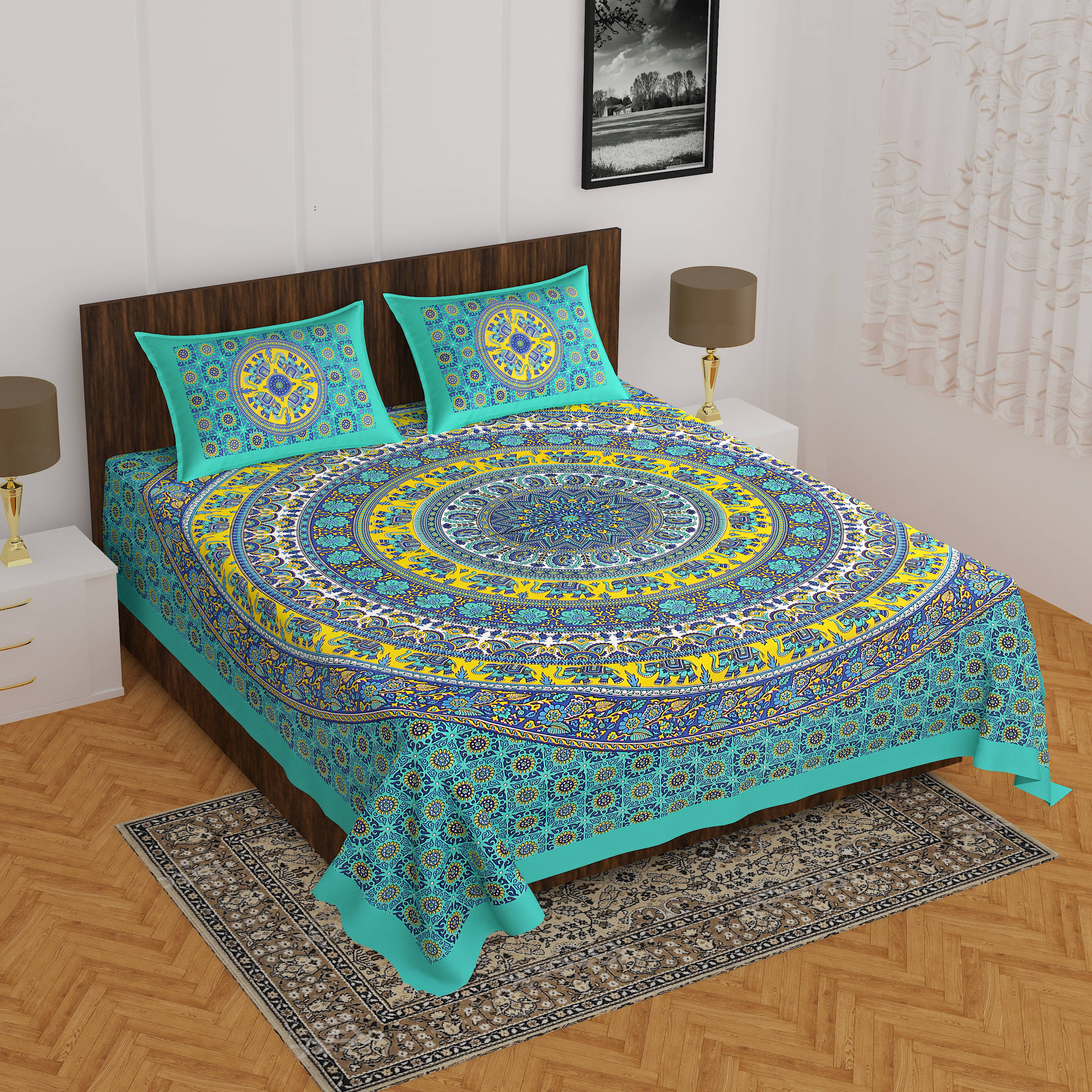 Navkaar Creation Cotton 1 Double Bedsheet with 2 Pillow Covers ( Multicolor ) Navkaar Creation Cotton 1 Double Bedsheet with 2 Pillow Covers ( Multicolor )