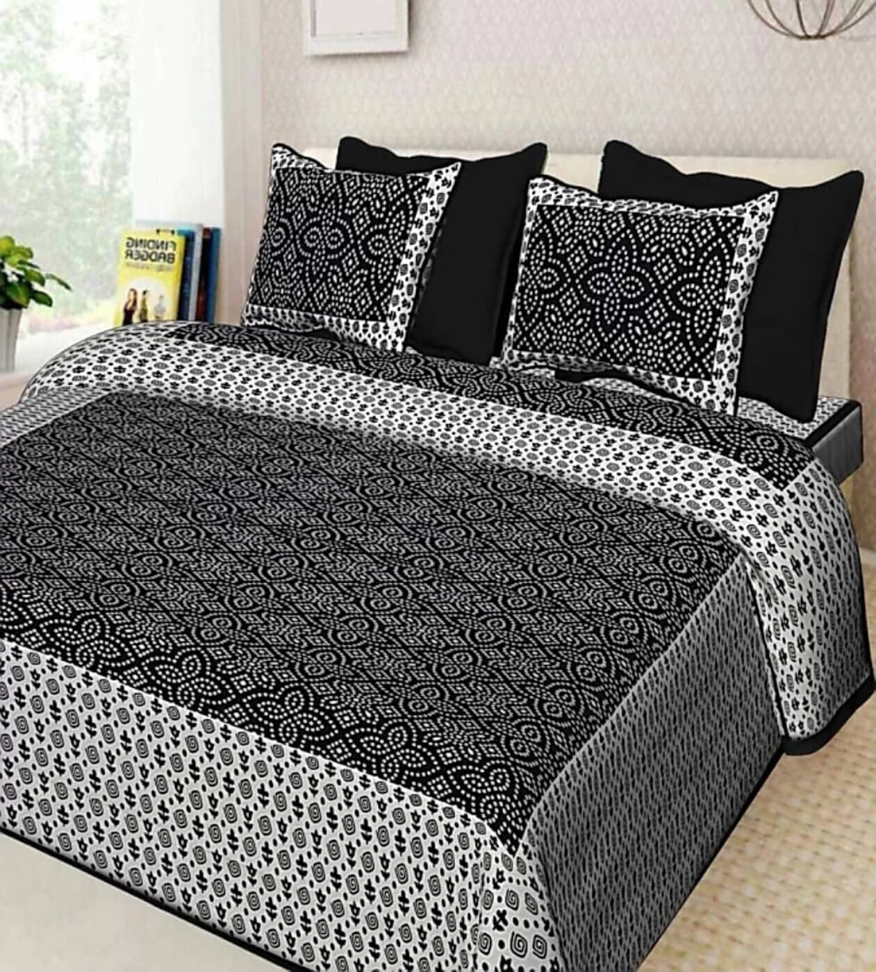 Navkaar Creation Cotton 1 Double Bedsheet with 2 Pillow Covers ( Black ) Navkaar Creation Cotton 1 Double Bedsheet with 2 Pillow Covers ( Black )