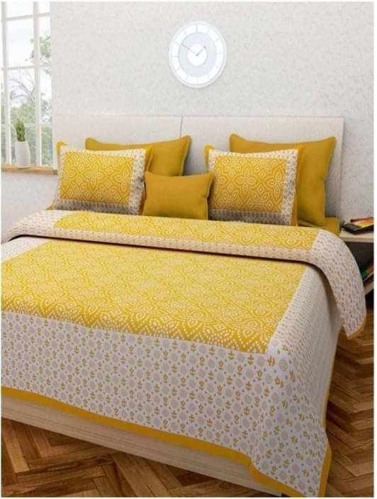     			Navkaar Creation Cotton 1 Double Bedsheet with 2 Pillow Covers ( Yellow )