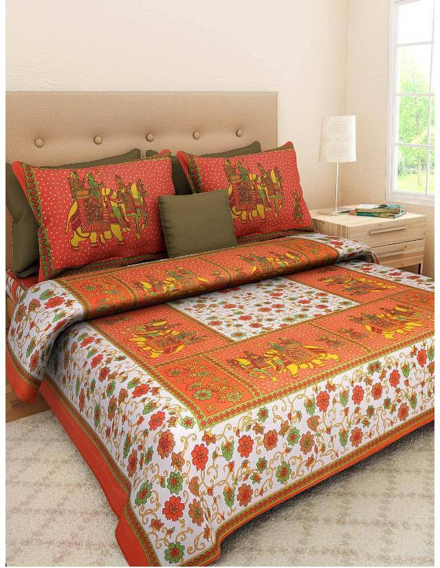 Navkaar Creation Cotton 1 Double Bedsheet with 2 Pillow Covers ( Orange ) Navkaar Creation Cotton 1 Double Bedsheet with 2 Pillow Covers ( Orange )