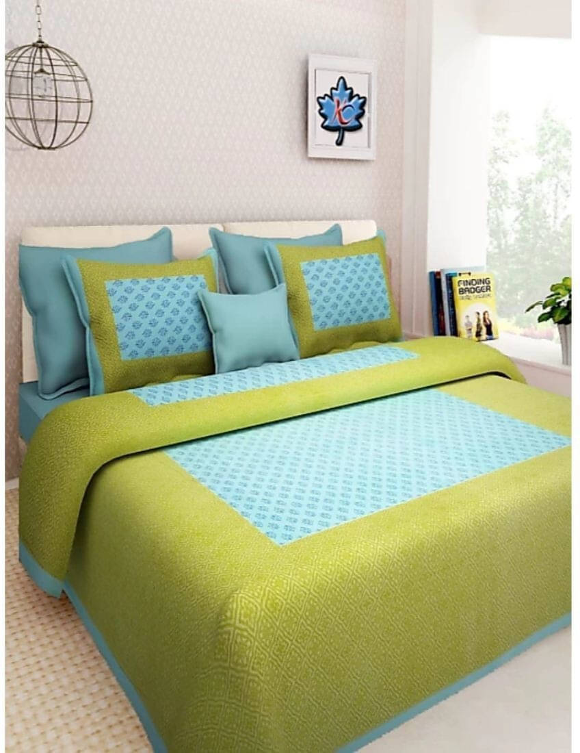 Navkaar Creation Cotton 1 Double Bedsheet with 2 Pillow Covers ( Green ) Navkaar Creation Cotton 1 Double Bedsheet with 2 Pillow Covers ( Green )