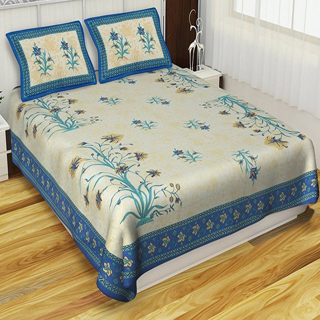 Navkaar Creation Cotton 1 Double Bedsheet with 2 Pillow Covers ( Blue ) Navkaar Creation Cotton 1 Double Bedsheet with 2 Pillow Covers ( Blue )