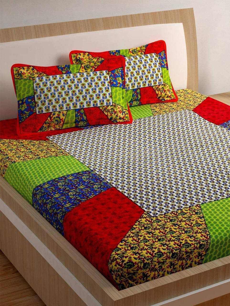     			Navkaar Creation Cotton 1 Double Bedsheet with 2 Pillow Covers ( Multicolor )