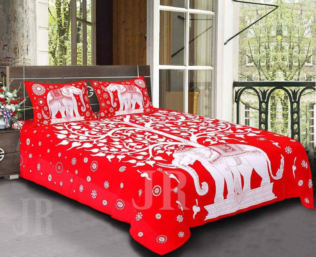     			Navkaar Creation Cotton 1 Double Bedsheet with 2 Pillow Covers ( Red )