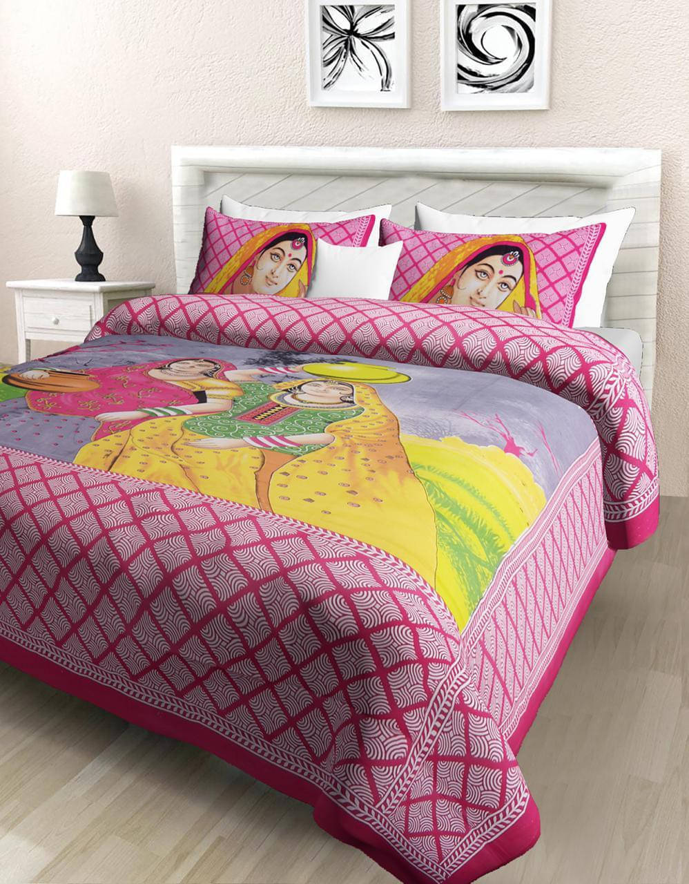     			Navkaar Creation Cotton 1 Double Bedsheet with 2 Pillow Covers ( Pink )
