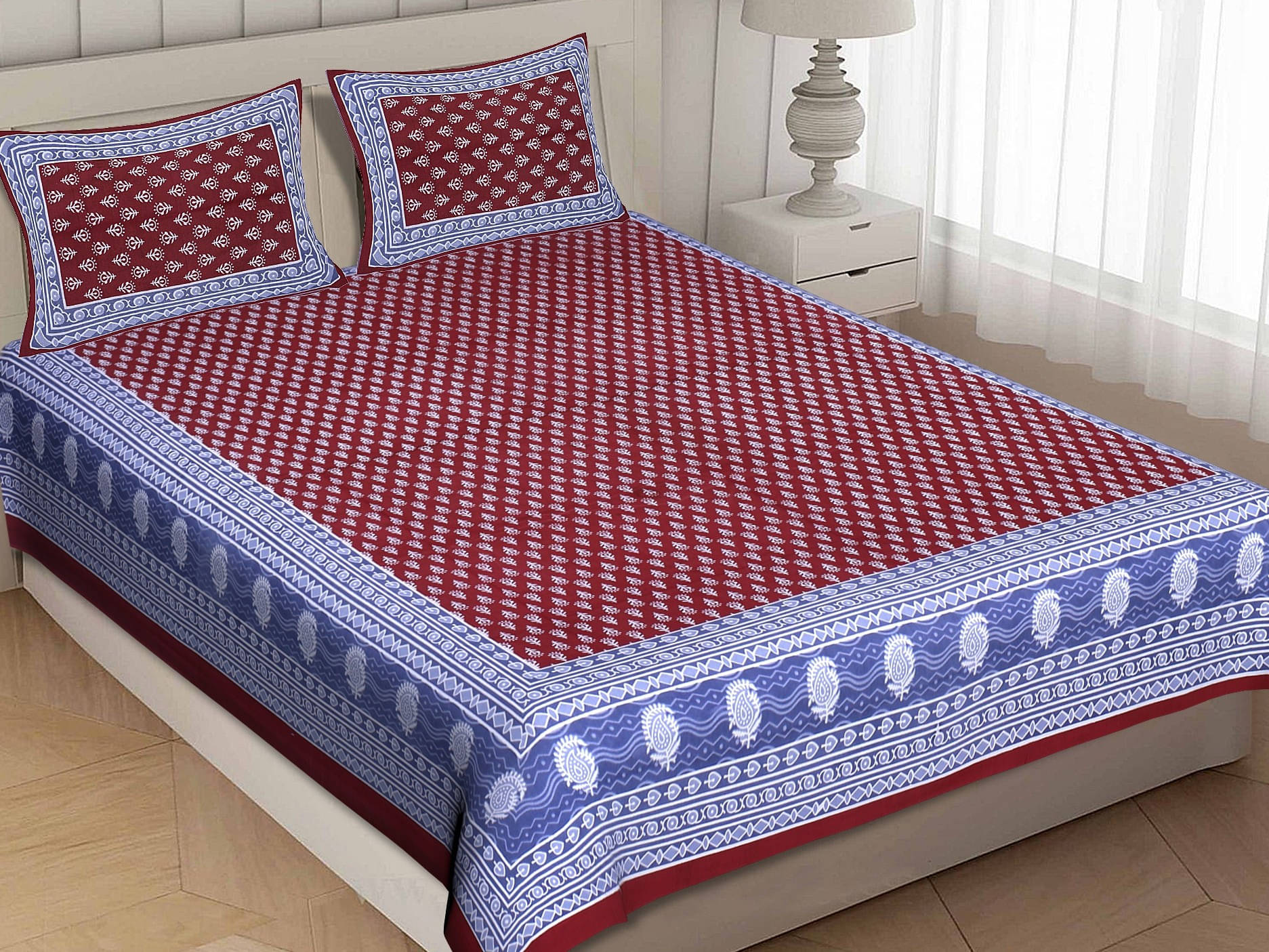 Navkaar Creation Cotton 1 Double Bedsheet with 2 Pillow Covers ( Multicolor ) Navkaar Creation Cotton 1 Double Bedsheet with 2 Pillow Covers ( Multicolor )