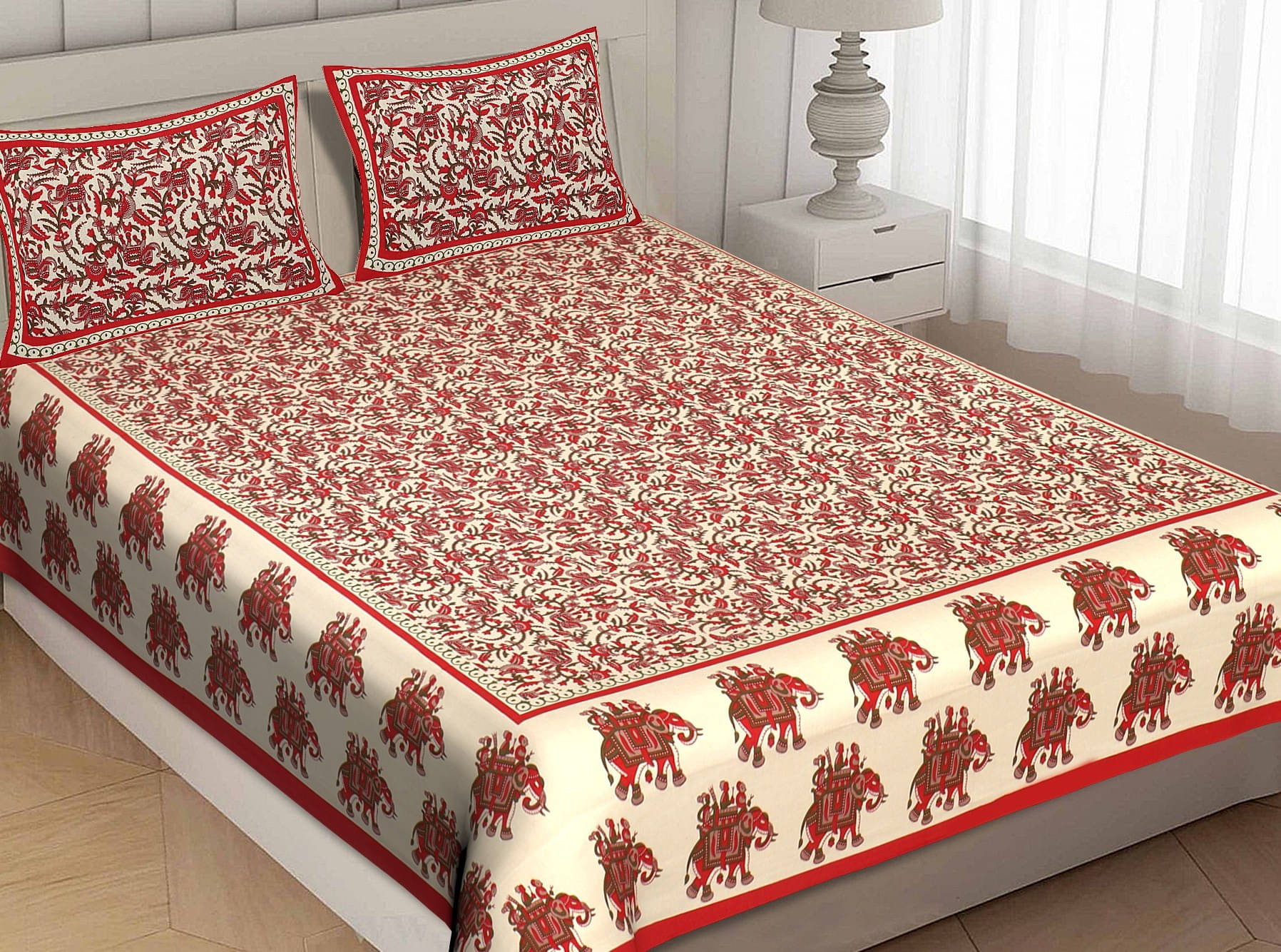     			Navkaar Creation Cotton 1 Double Bedsheet with 2 Pillow Covers ( Red )