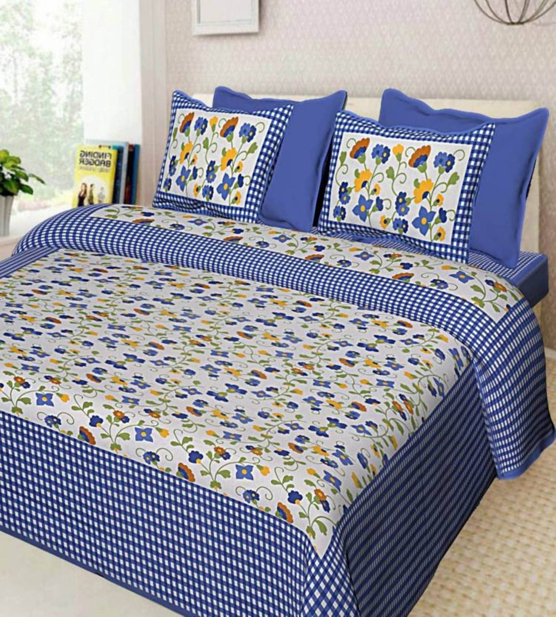     			Navkaar Creation Cotton 1 Double Bedsheet with 2 Pillow Covers ( Blue )