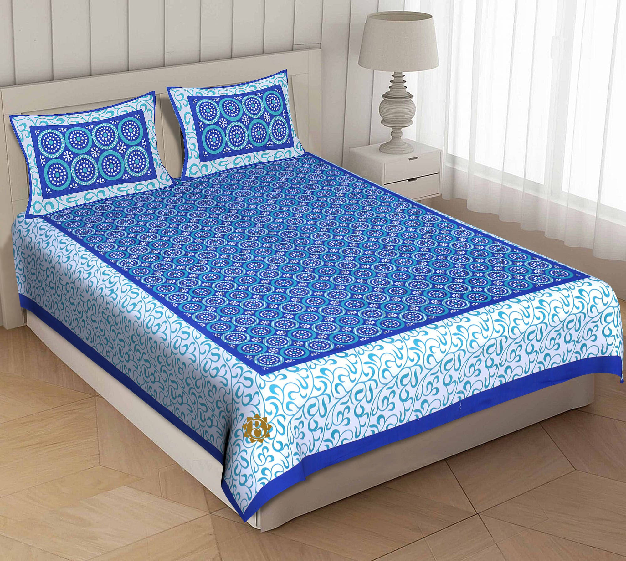     			Navkaar Creation Cotton 1 Double Bedsheet with 2 Pillow Covers ( Blue )