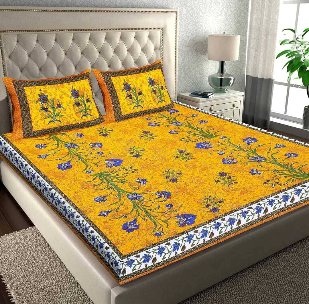     			Navkaar Creation Cotton 1 Double Bedsheet with 2 Pillow Covers ( Yellow )