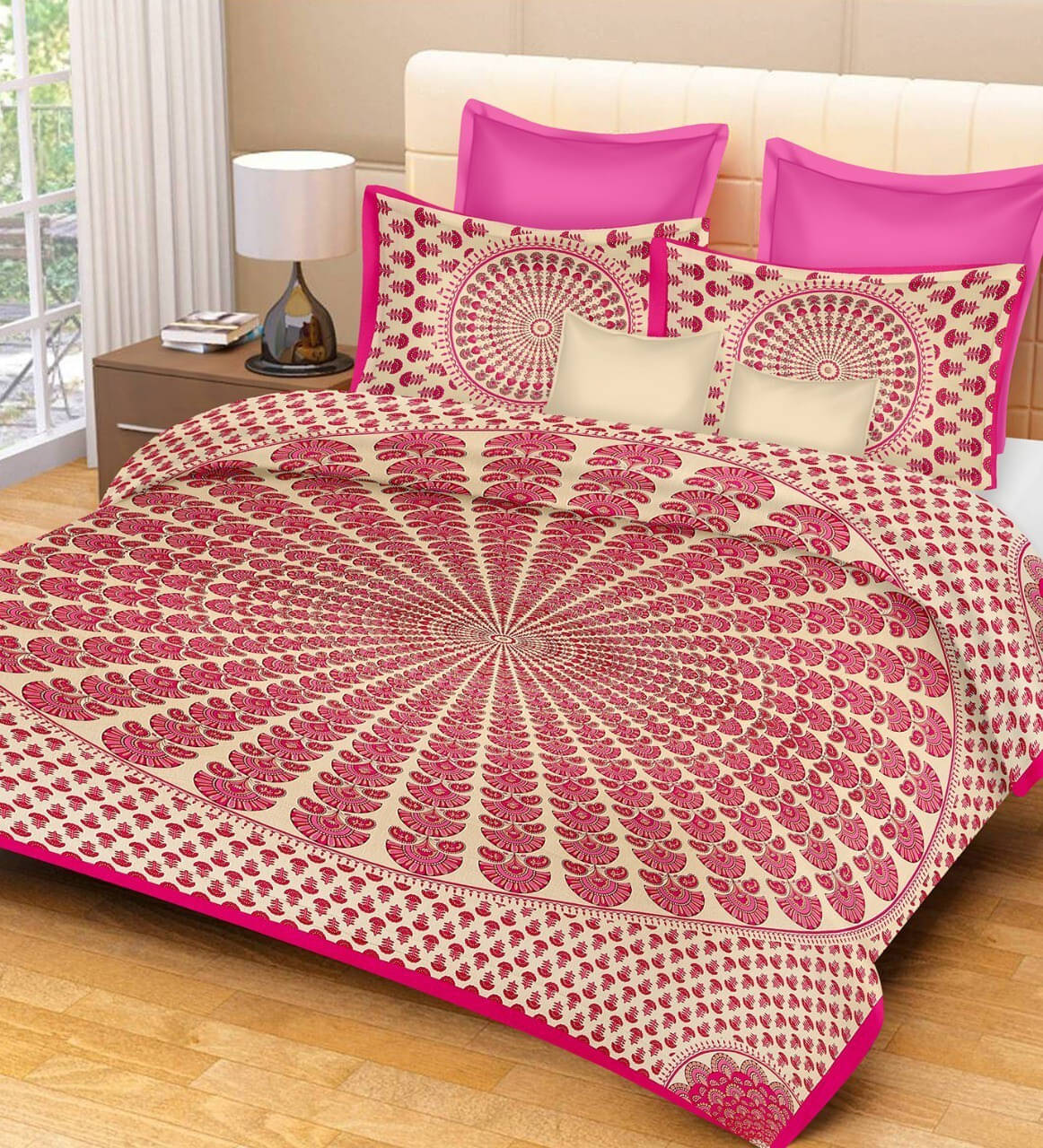 Navkaar Creation Cotton 1 Double Bedsheet with 2 Pillow Covers ( Pink ) Navkaar Creation Cotton 1 Double Bedsheet with 2 Pillow Covers ( Pink )