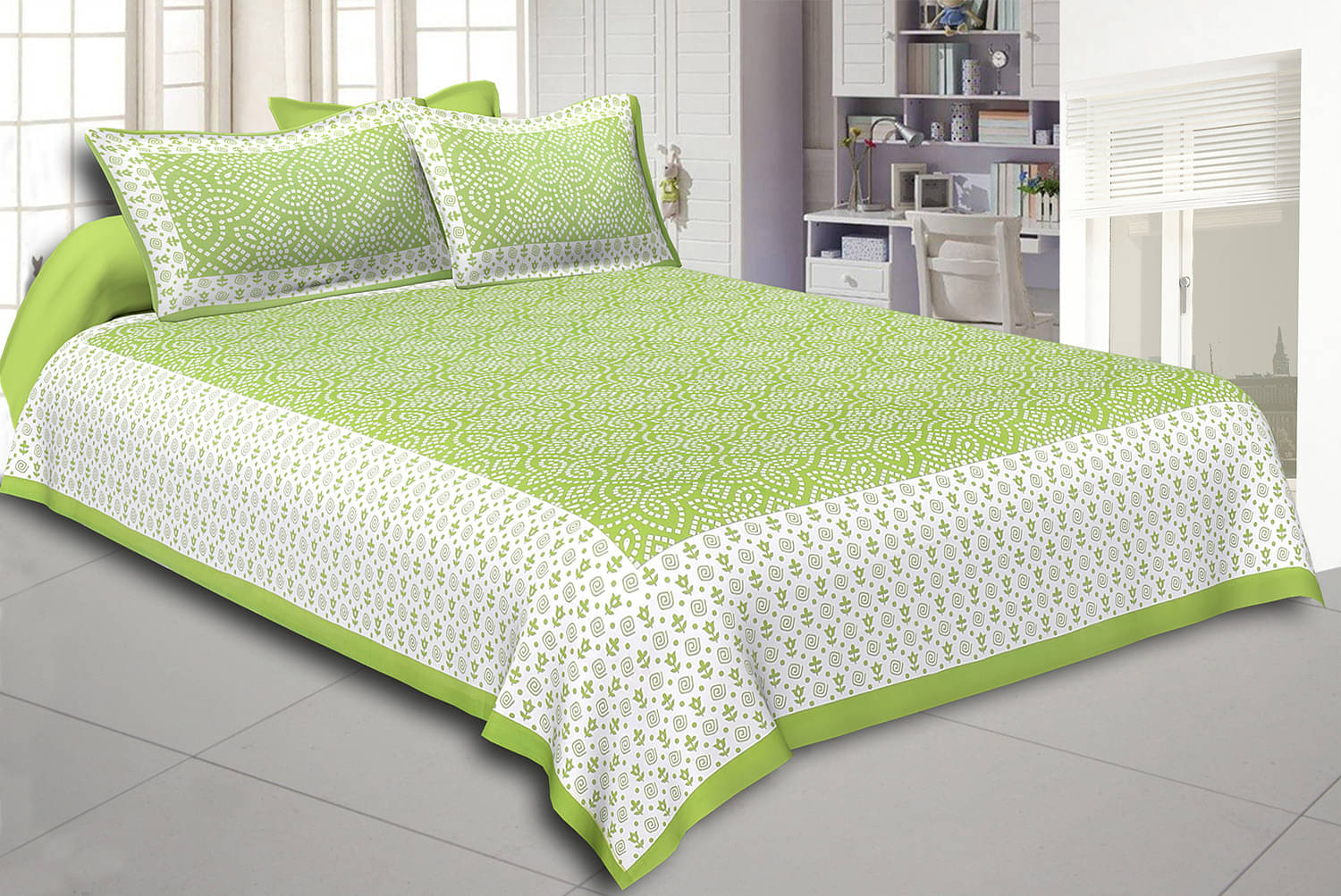 Navkaar Creation Cotton 1 Double Bedsheet with 2 Pillow Covers ( Green ) Navkaar Creation Cotton 1 Double Bedsheet with 2 Pillow Covers ( Green )