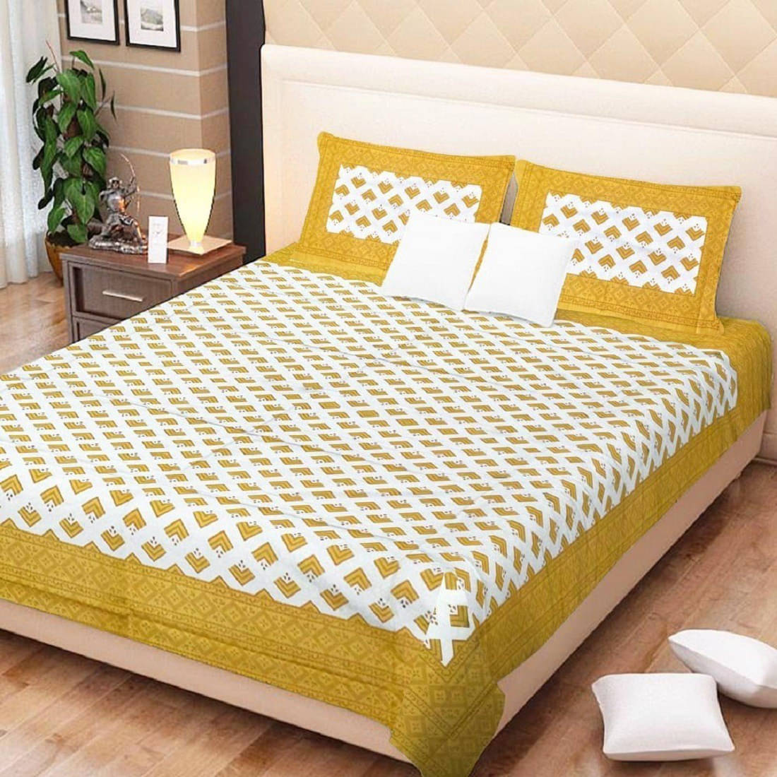 Navkaar Creation Cotton 1 Double Bedsheet with 2 Pillow Covers ( Yellow ) Navkaar Creation Cotton 1 Double Bedsheet with 2 Pillow Covers ( Yellow )