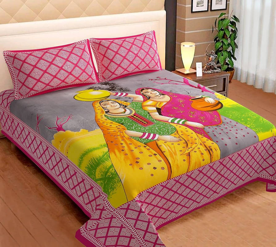     			Navkaar Creation Cotton 1 Double Bedsheet with 2 Pillow Covers ( Pink )